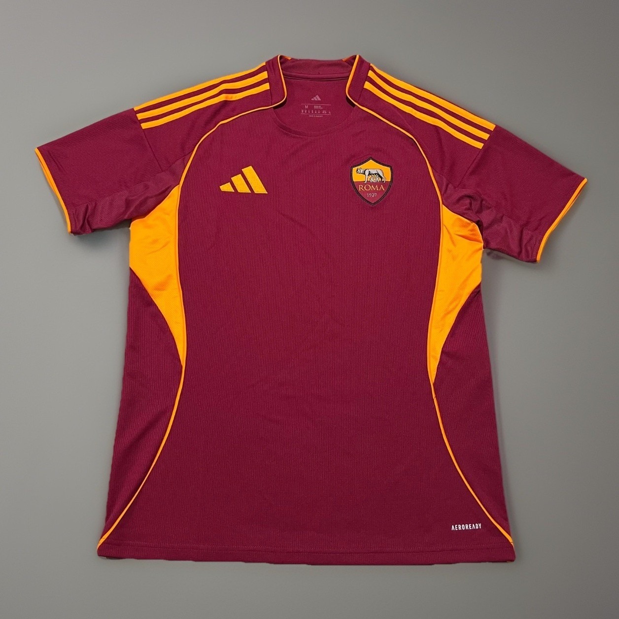 Nwt Adidas Mens Legacy Burgundy As Roma 25/26 Slim Fit Home Soccer Jersey Size M